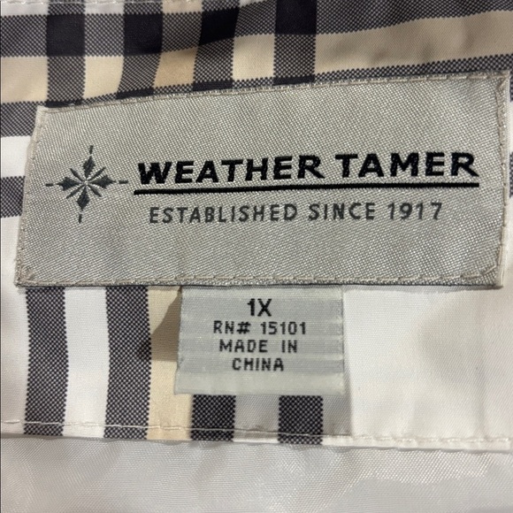 1X Plaid lined rain coat trench style Weather Tamer white grey cream button plus - Picture 9 of 9